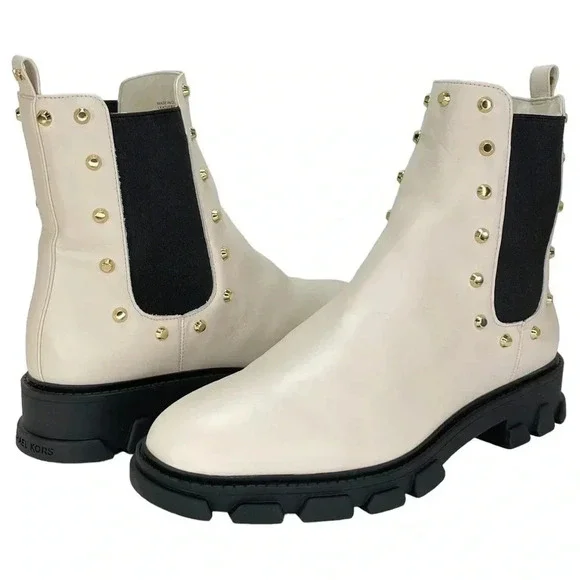 Michael Kors Ridley Cream Leather Studded Womens Ankle Boots Size 9.5M NWOB - Picture 15 of 15